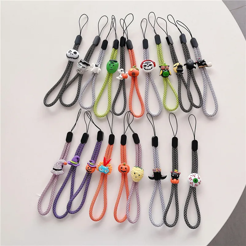 

10pcs Universal Cartoon Halloween Pumpkin Skeleton Mobile Phone Straps Lanyard Anti-Drop Cell Phone Short Keychain Rope Lanyards