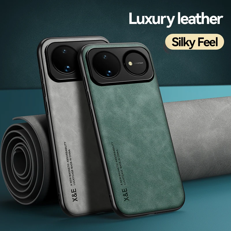 Magnetic Luxury Skin-Feel PU Leather Phone Case with Built-in Metal Plate