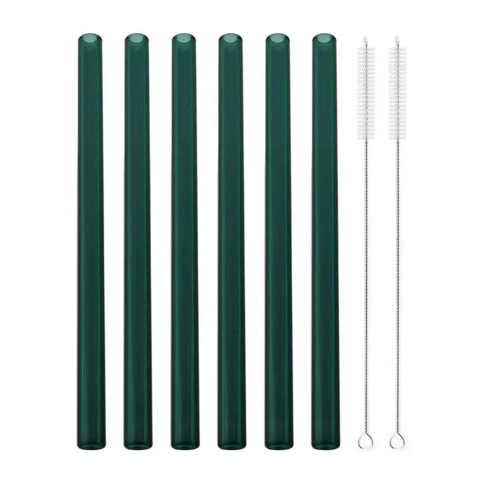 Set of 6 Eco-friendly Reusable Glass Straws with Cleaning Brush