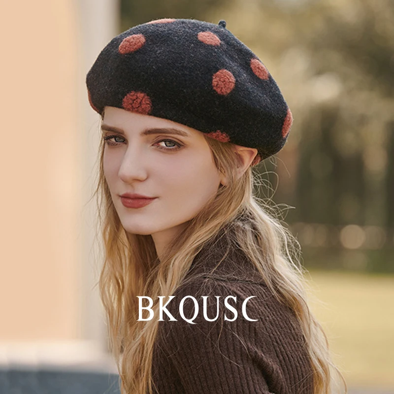 

High Quality Australian Pure Wool Beret Fashion Women's Winter Warm Wool Hat Female French Elegant Bow Artist Painter Hat Berets