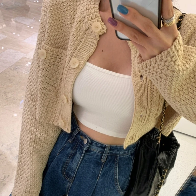 

Womens Korean Style O-Neck Loose Knitted Sweater Loose Cardigan Coat Open Front