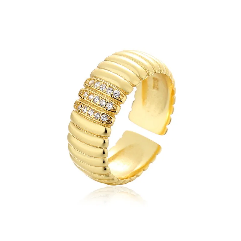 

RP-17 ZFSILVER Silver 925 Fashion Luxury Trendy Adjustable Width Vertical Grain Rings For Women Girl Wedding Party Jewelry Gift