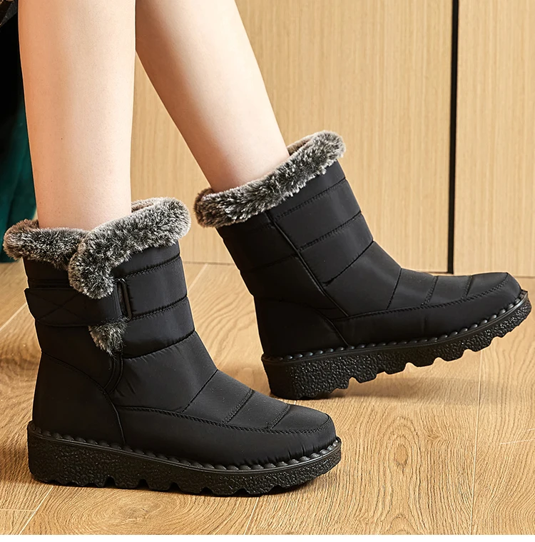 Women Winter Boots - Korean Style Mid Calf Snow Boots With Fur Lining & Waterproof Design