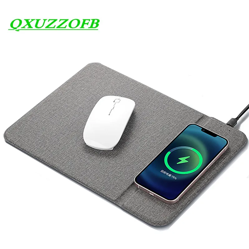 Couro Mouse Pad com qi Pad de Carregamento sem Fio Esteira Suporte do Telefone para Xiaomi Iphone Samsung Galaxy Huawei Tipo-c Telefones em pu
