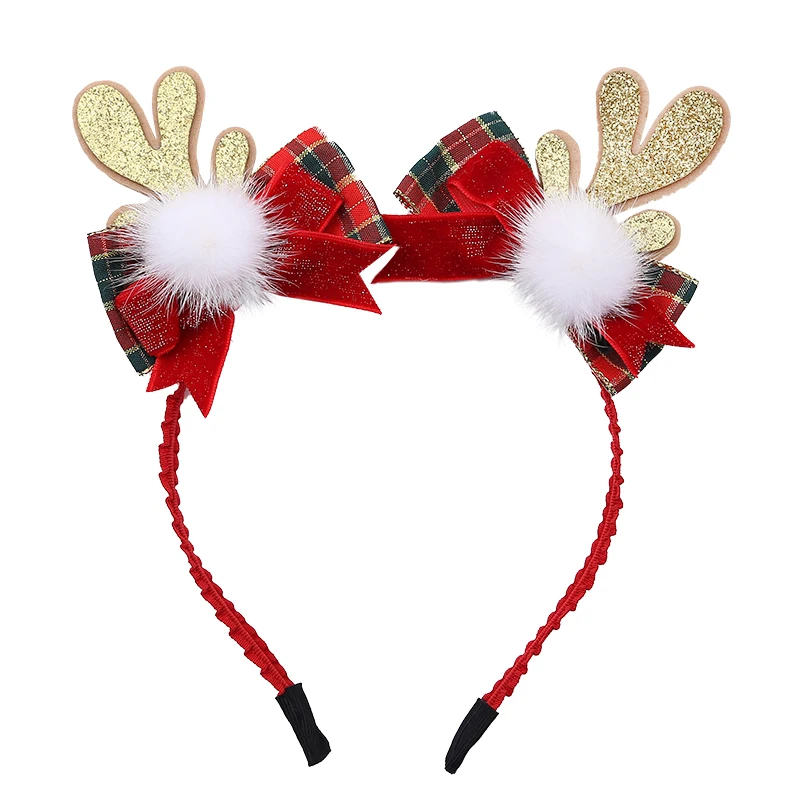 Zoco red christmas antler headband festive photo props christmas little girl headgear hairball elk children hairpin antler