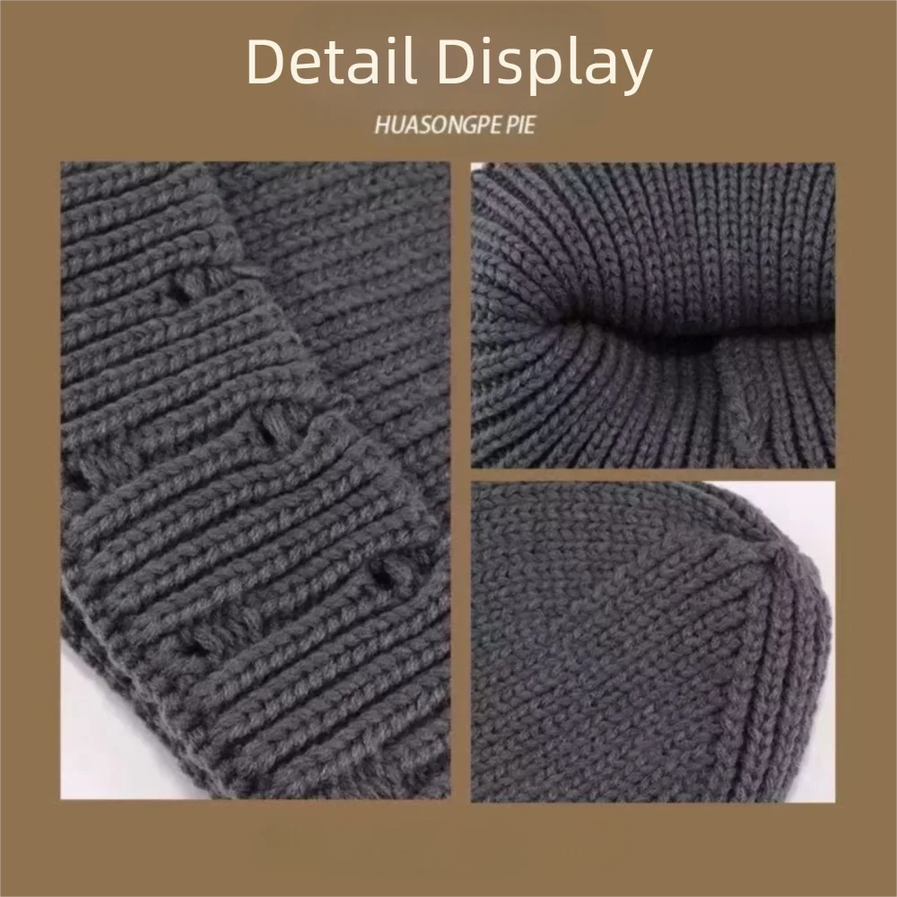 Neue einfarbige Strickmütze, winddicht, warm halten, Gehörschutz, Mütze, kältebeständig, Pullover, Wintermütze – Detail 2