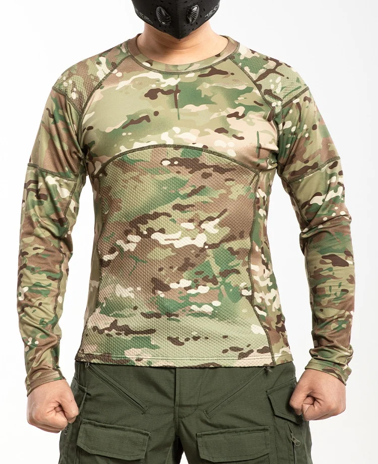 High Stretch Long Sleeve Tactical T-shirt Men Summer Thin Breathable Slim Gym Clothing Outdoor Hiking Sports Camouflage T Shirt