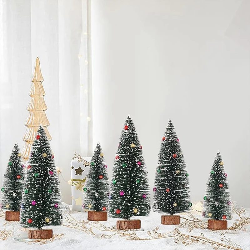 1Pc Desktop Mini Christmas Tree Cedar Tree Snowflake Pine Needle Tree Doll House Festival Tabletop Miniature Snow Decor