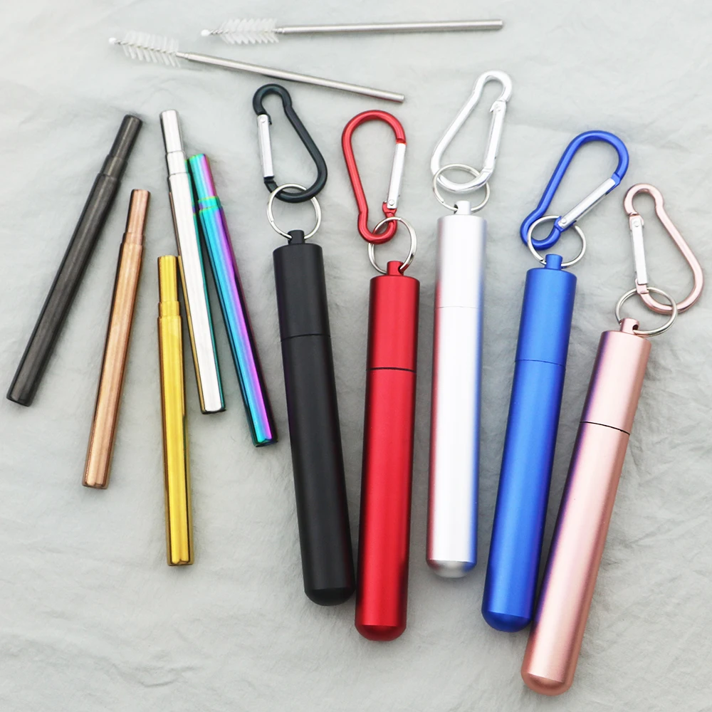 Metal Straw Set 304 Stainless Steel Reusable Telescopic Straw with Brush Carry Case Collapsible Portable Drinking