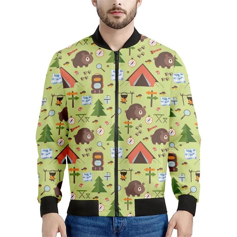 thumbnail image 1 of Chaqueta con cremallera para acampar con dibujos animados para hombres y niños, abrigo con estampado 3D, chaquetas casuales con cremallera para la calle, sudadera tipo bombardero para primavera y otoñ, 1 of 5
