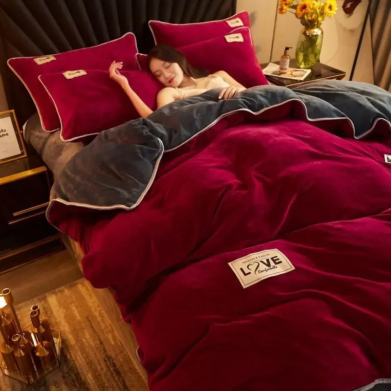 

Winter New Crystal Velvet Warm Duvet Cover Set Non-static Plush Quilt Cover Pillowcase Bedding Set Home Textile Full Size