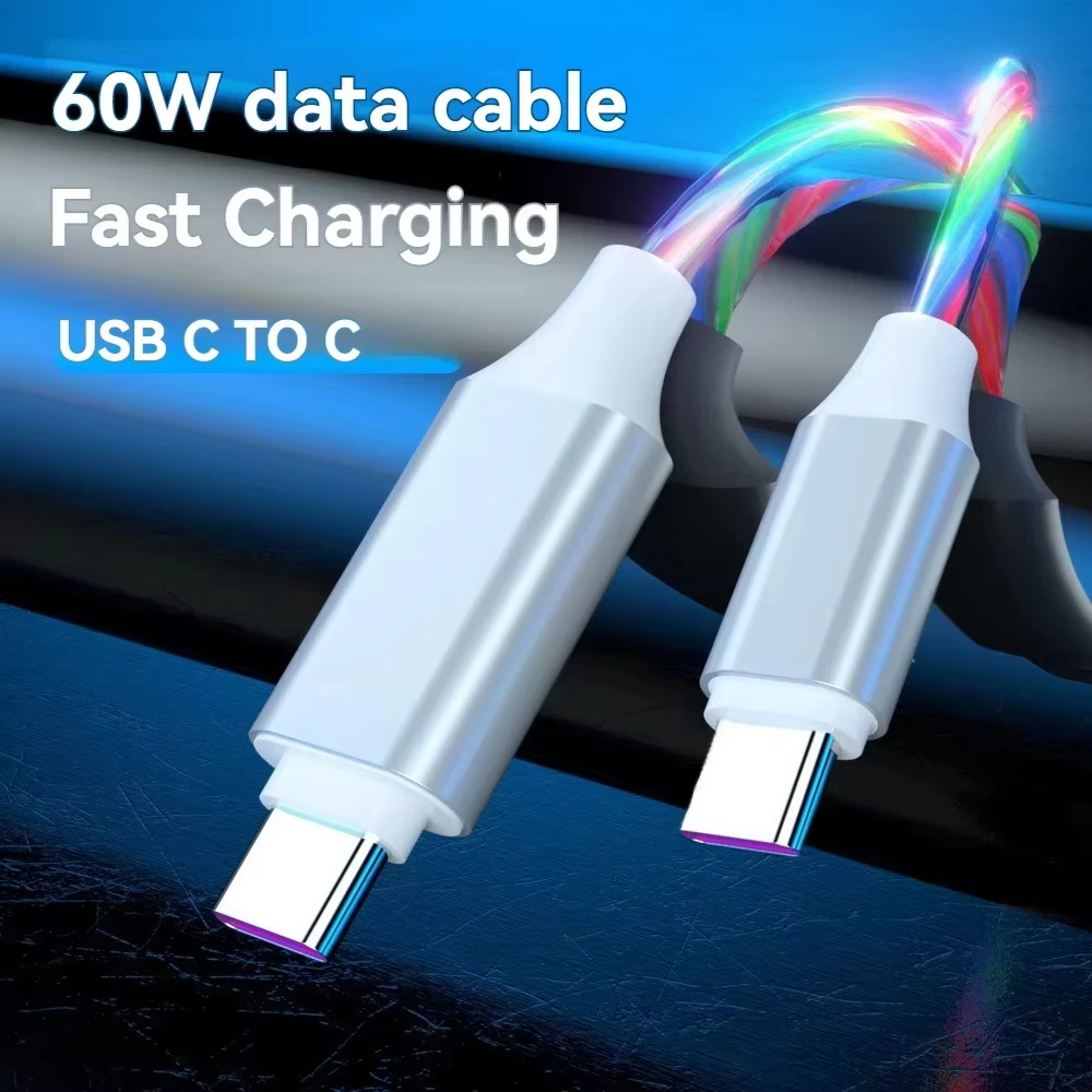 รูปสินค้า สายชาร์จเร็ว USB-C 60W พร้อมไฟ LED ใช้ได้กับหลายแบรนด์