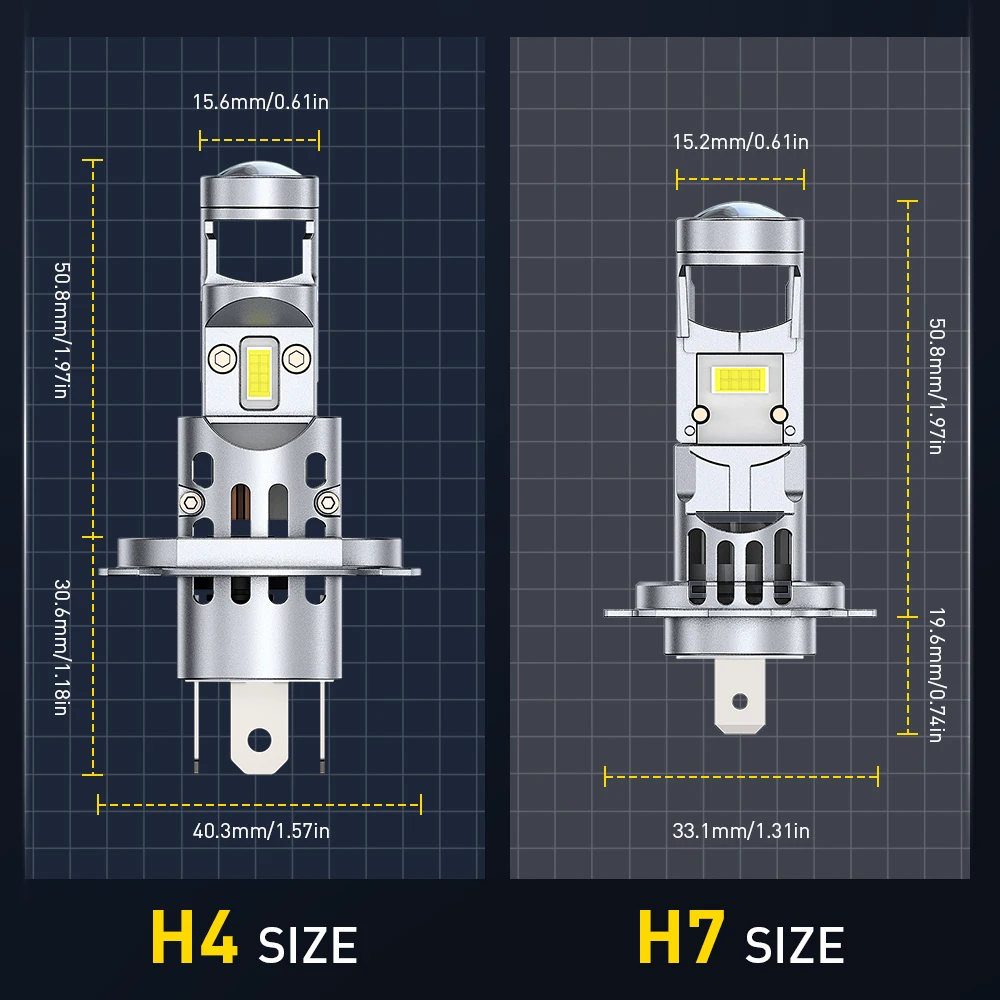 2개 AUXITO H4/H7 LED 스포트라이트 터보 헤드라이트 캔버스 화이트 프로젝터 램프 렌즈 포함 하이 로우 빔 좌측 운전용 12V 20000LM