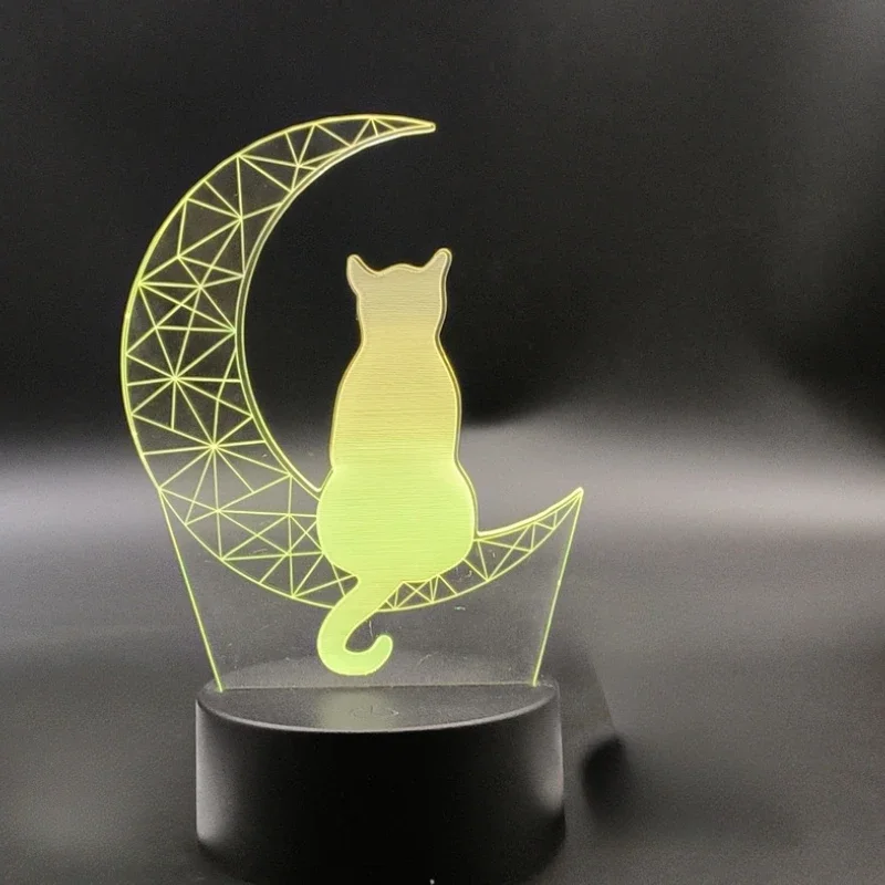 Nighdn Moon and Cat Night Light for Kids 7 Colors 3D Illusion Lamp Home Room Decor Birthday Christmas Gift for Baby 