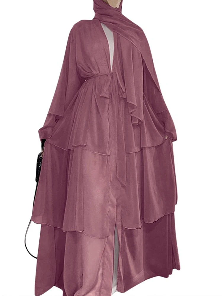 

Abaya Dubai Muslim Women Dress Turkey Three-layer Chiffon Islamic Robe Arab Longue Musulman Abayas Dresses Kaftan Niqab Vestidos