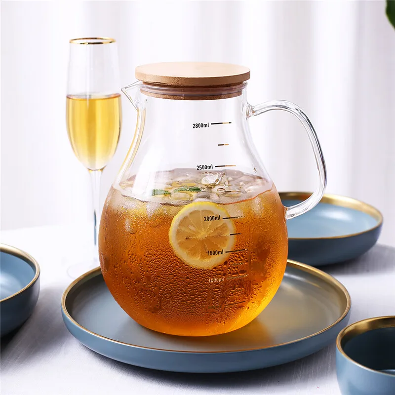 

ONEISALL 2800ml Glass pitcher Transparent Glass Water Jug Heat Resistance Juice Container With Lid Drinkware