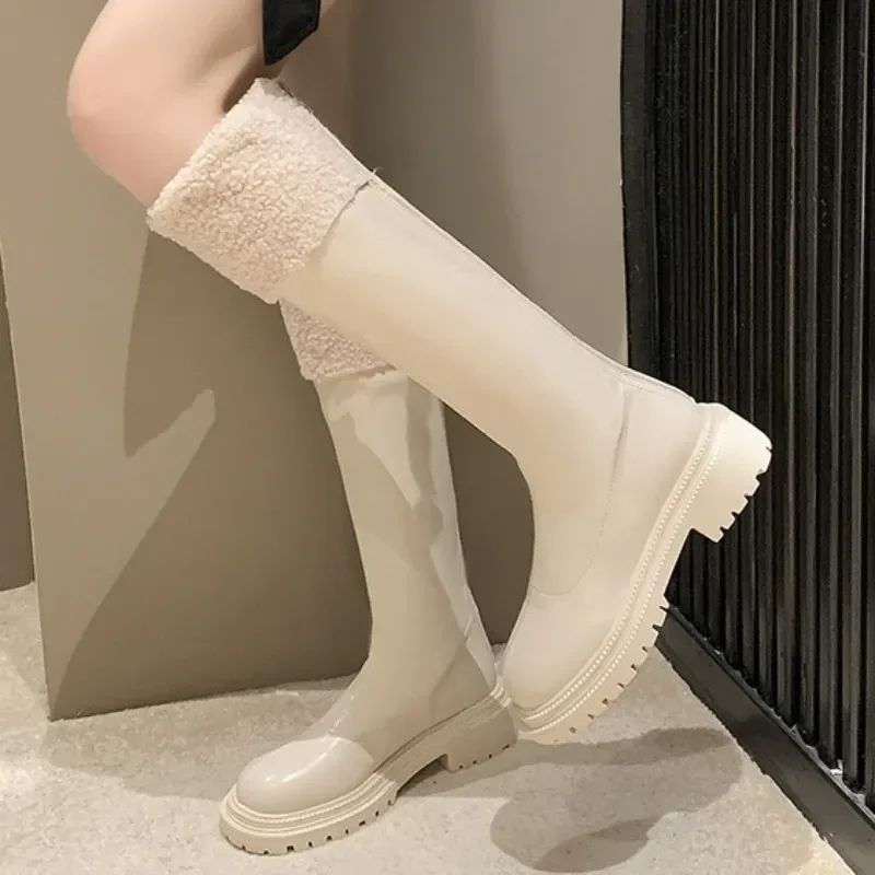 New Hot Sale Zipper Women's Boots Winter Round Toe Solid Plush Warm Mid-Calf Platform Water Proof Fashion Boots Plus Size 41 42