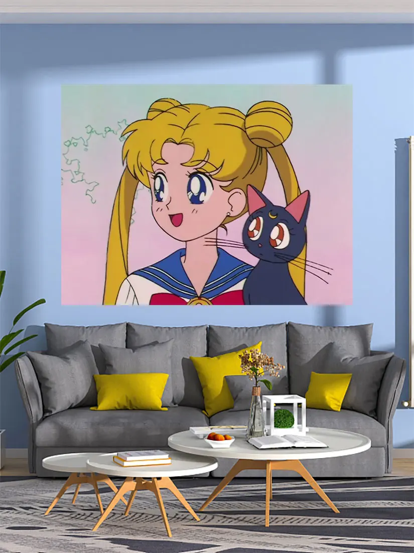 

Pink Tapestry Kawaii Fairy Wall Hanging Carpet Cute Sailor Moon Bedroom Decor Or Girls College Dorm Decoration