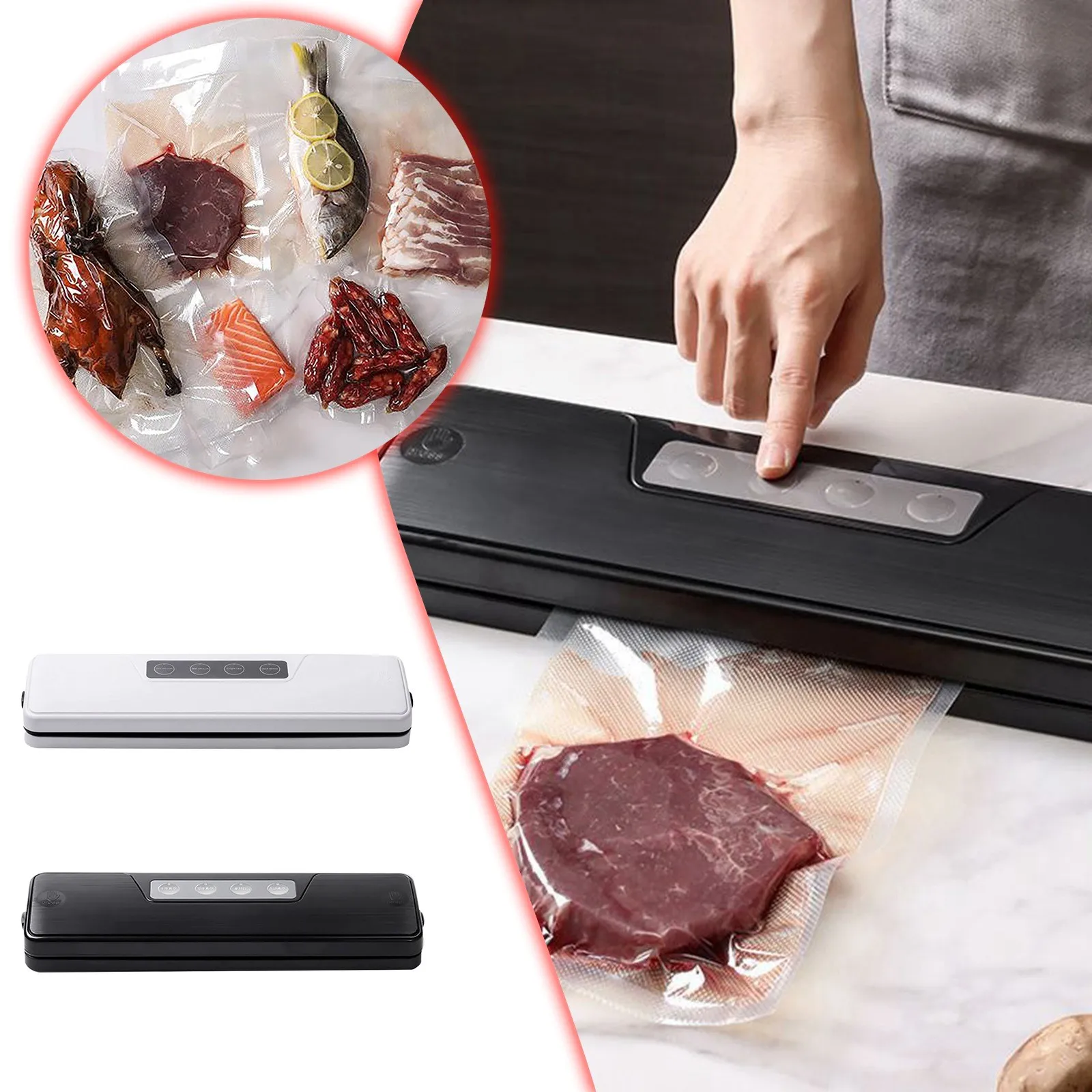 

Automatic Vacuum Sealer For Food Meat Cooking Cold Storage Storing Beef Fish Cooking compatible with Machine for Kitchen
