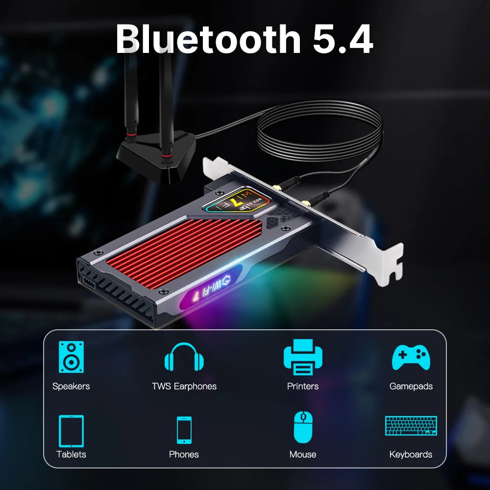 Fenvi-adaptador sem Fio Pcie para pc Wi-fi Bluetooth 5.4 802.11be Luz Rgb Placa de Rede Tri Band 6g 5g 2.4g Win 10 11 Be200 - Imagem 6
