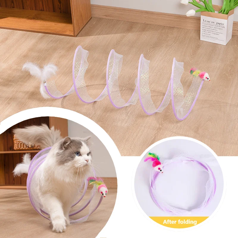 

Folded Cat Tunnel S Type Cats Tunnel Spring Toy Mouse Tunnel With Balls And Crinkle Cat Outdoor Cat Toys For Kitten Interactive