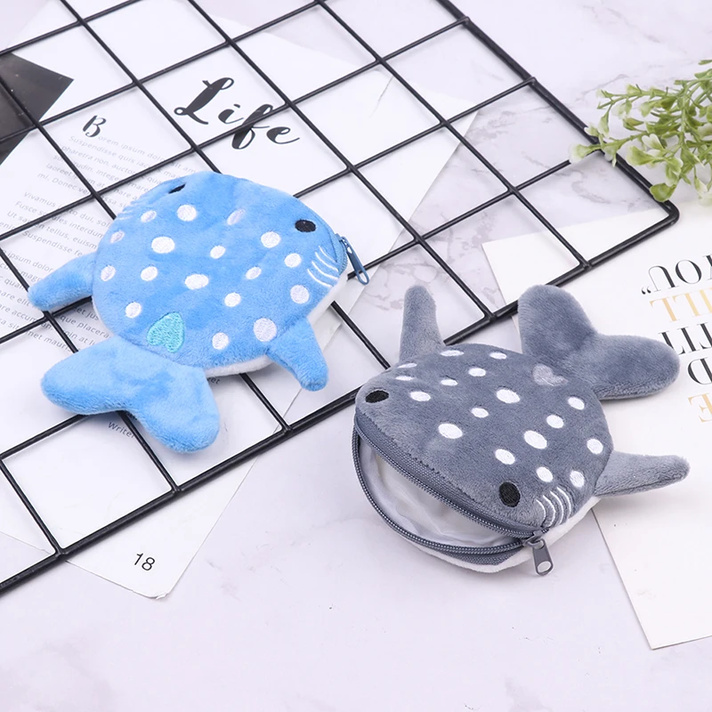 1PC Cartoon Cute Plush Shark Coin Purse Plush Animal Wallet For Women Kids Zipper Coin Bag Pouch Earphone Key Money Storage Bag