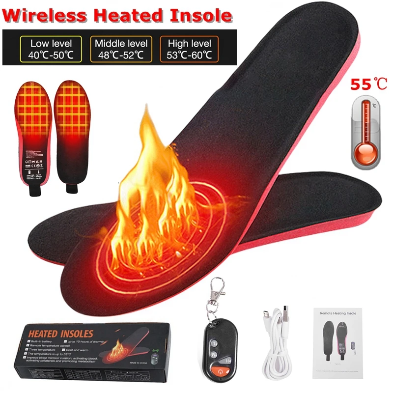 

1Pair USB Wireless Heated Shoe Insoles Unisex Remote Control Winter Electric Foot Warmer Pad Feet Warmer Outdoor Heating Insoles