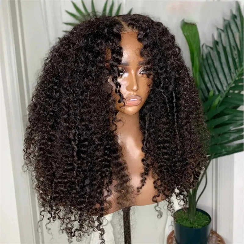 Glueless Long 26inch Natural Black 180Density Soft Kinky Curly Lace Front Wig For Women BabyHair Preplucked Heat Resistant wig