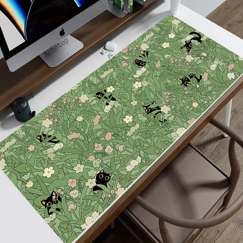 

Cute Cat Large Gaming Keyboard Mouse Pad XXL Green Plant Computer Gamer Tablet Mause pad Kawaii Mousepad Play Mice Mats 900x400