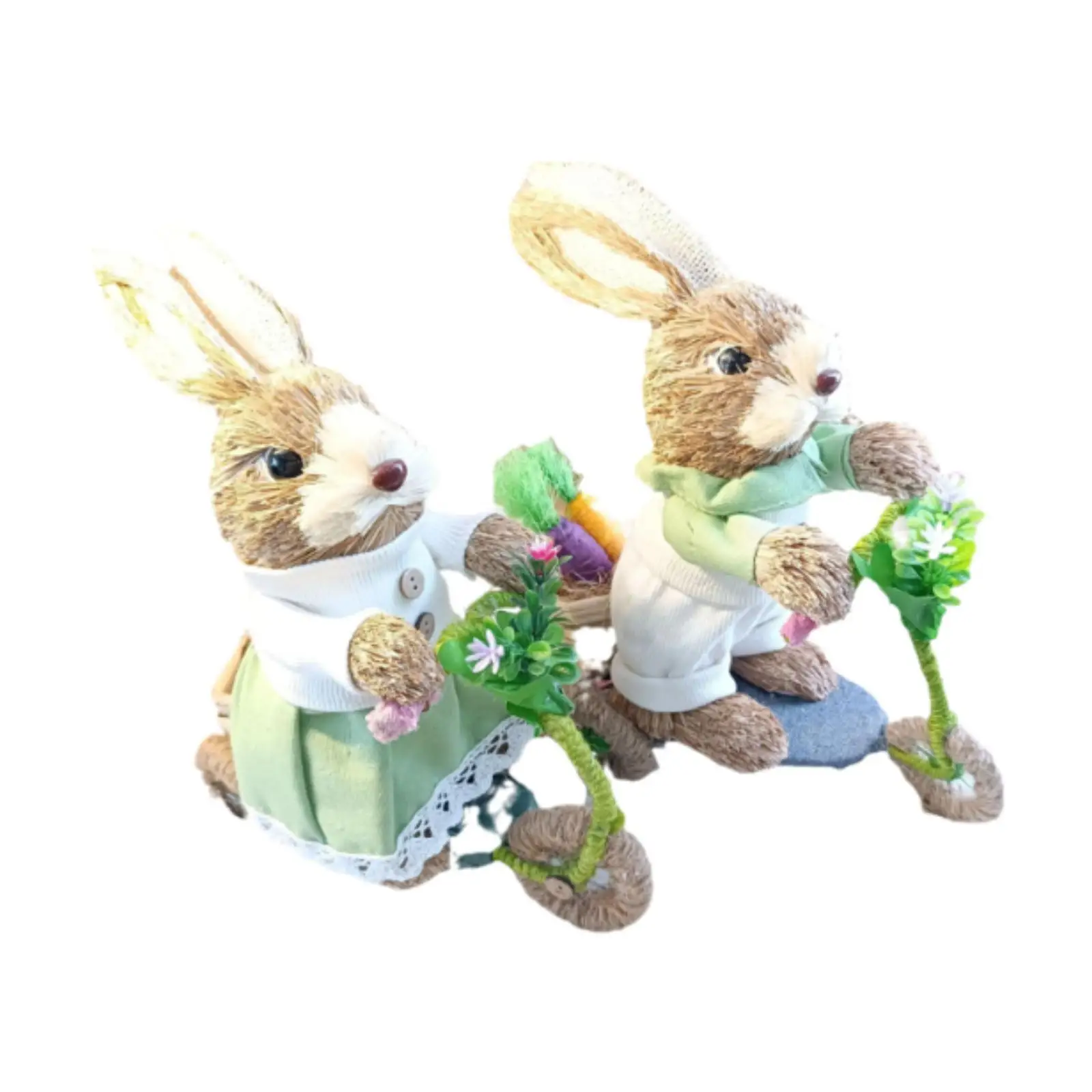 Easter Bunny Decoration Ornament Straw Rabbit Decor for Garden Table Office