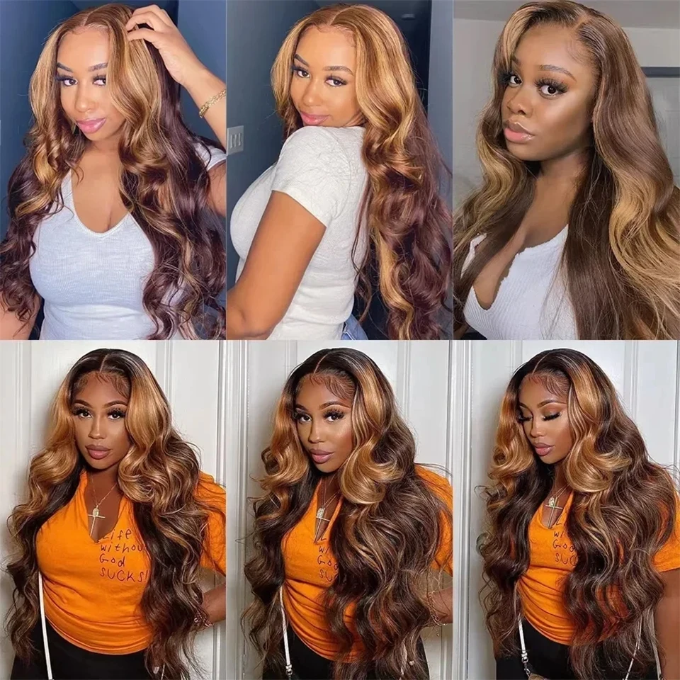 12A Highlight Body Wave Human Hair Bundles P4/27 Honey Brown 100% Human Hair 10-30 Inch 1/3/4 Brazilian Braiding Hair Bundles 5