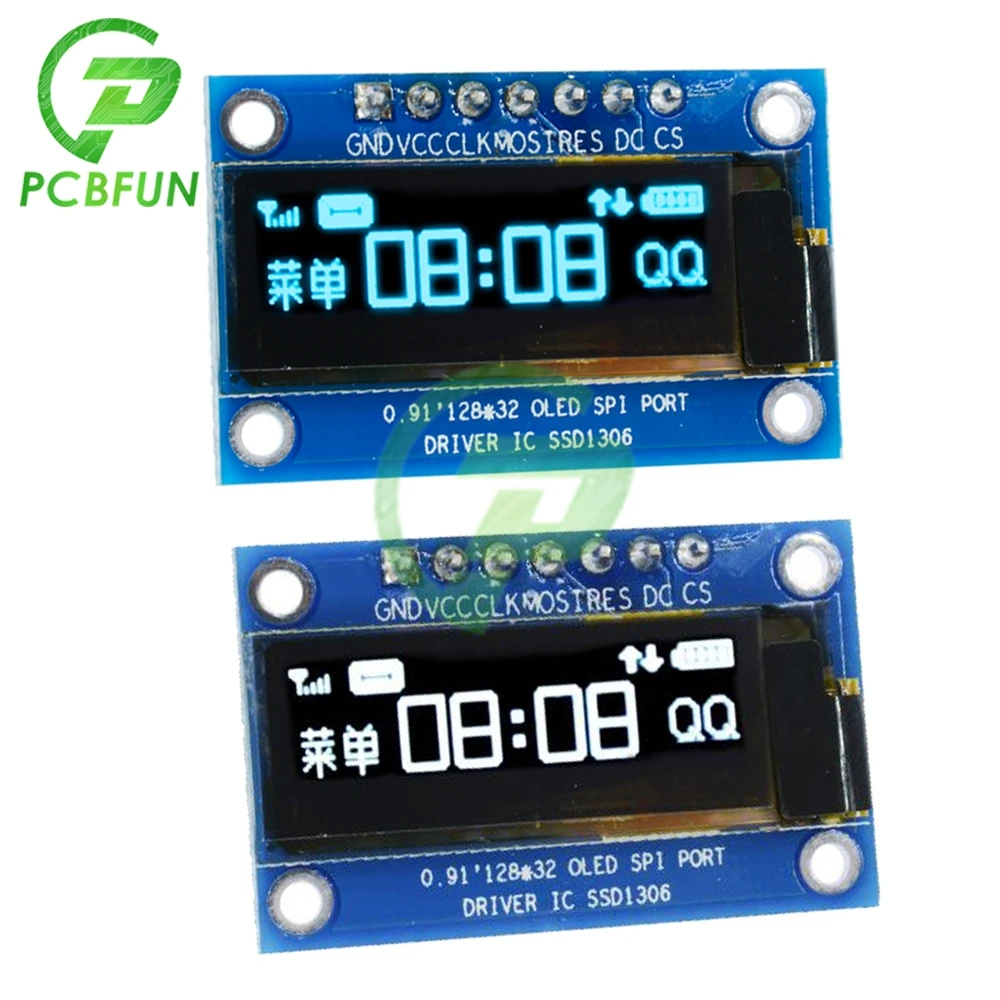 

Модуль платы OLED с ЖК-дисплеем 0,91 дюйма, Драйвер IC DC 3,3-5 В, интерфейс SPI PIN, 128x32 12832, модуль дисплея для Arduino