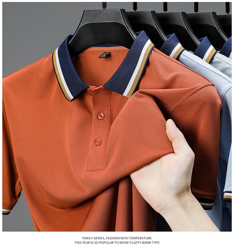 High quality luxury short sleeve polo shirt fashion stripe color blocked lapel T-shirt summer ice silk breathable men's clothing 18 Sf4f168e6e1aa4faeaa4c1051cc33577bw