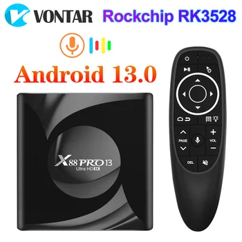 VONTAR 셋톱 박스, X88 프로 13 TV 박스, 안드로이드 13 록칩 RK3528 쿼드 코어, 64 비트 Cortex A53 지원, 8K 비디오 디코딩, 4K 와이파이 6 BT