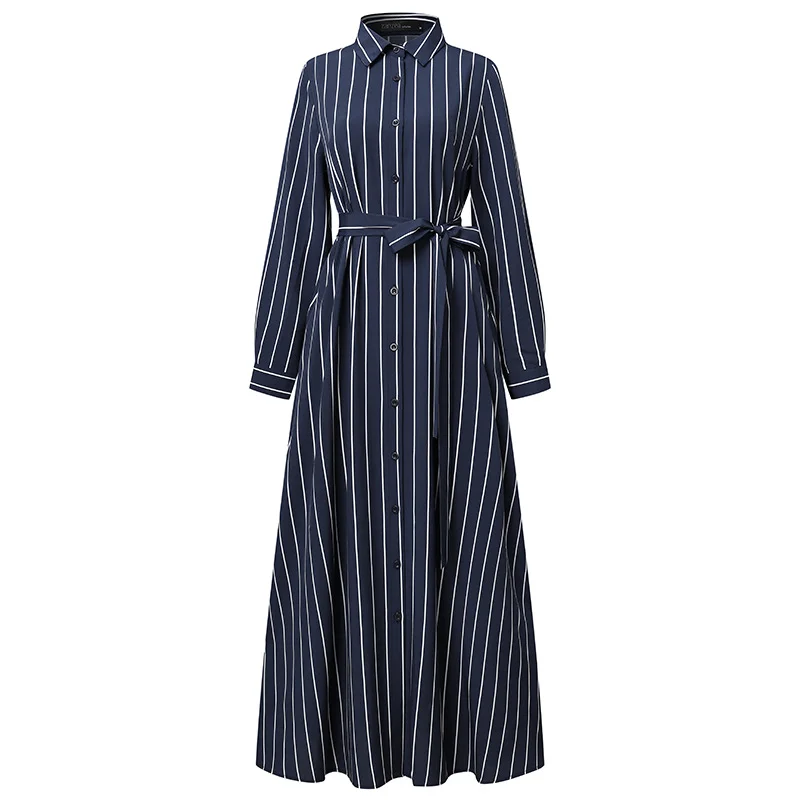 Muslim Abayat Dress for Women, Casual Style Robe, Striped Shirt, Women's Dress for Europe and America, New