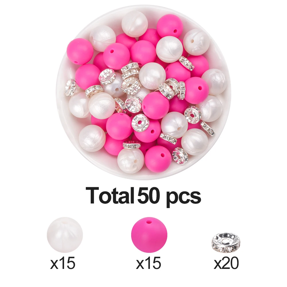 LOFCA15mm Silikonperlen runde lose Perlen Mix Silikonperlen für DIY Schlüsselanhänger Halskette Schmuck Zubehör dekorative Perlen – Detail 7