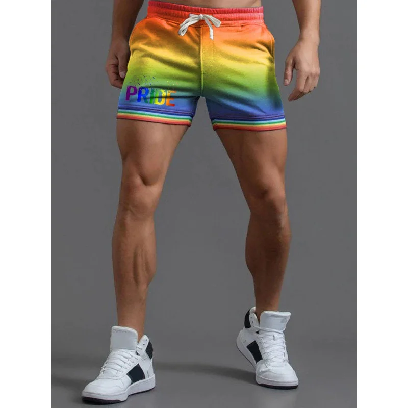 Badassdude Men's Rainbow Pride Rainbow Striped Casual Shorts Casual
