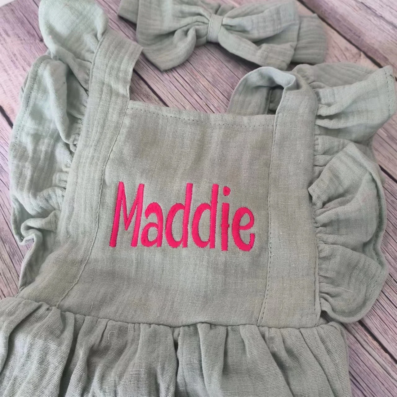 Custom Name Summer Newborn Infant Baby Girls Romper + Headband Muslin Sleeveless Rompers Kids Onepiece Fashion Baby Clothing 4