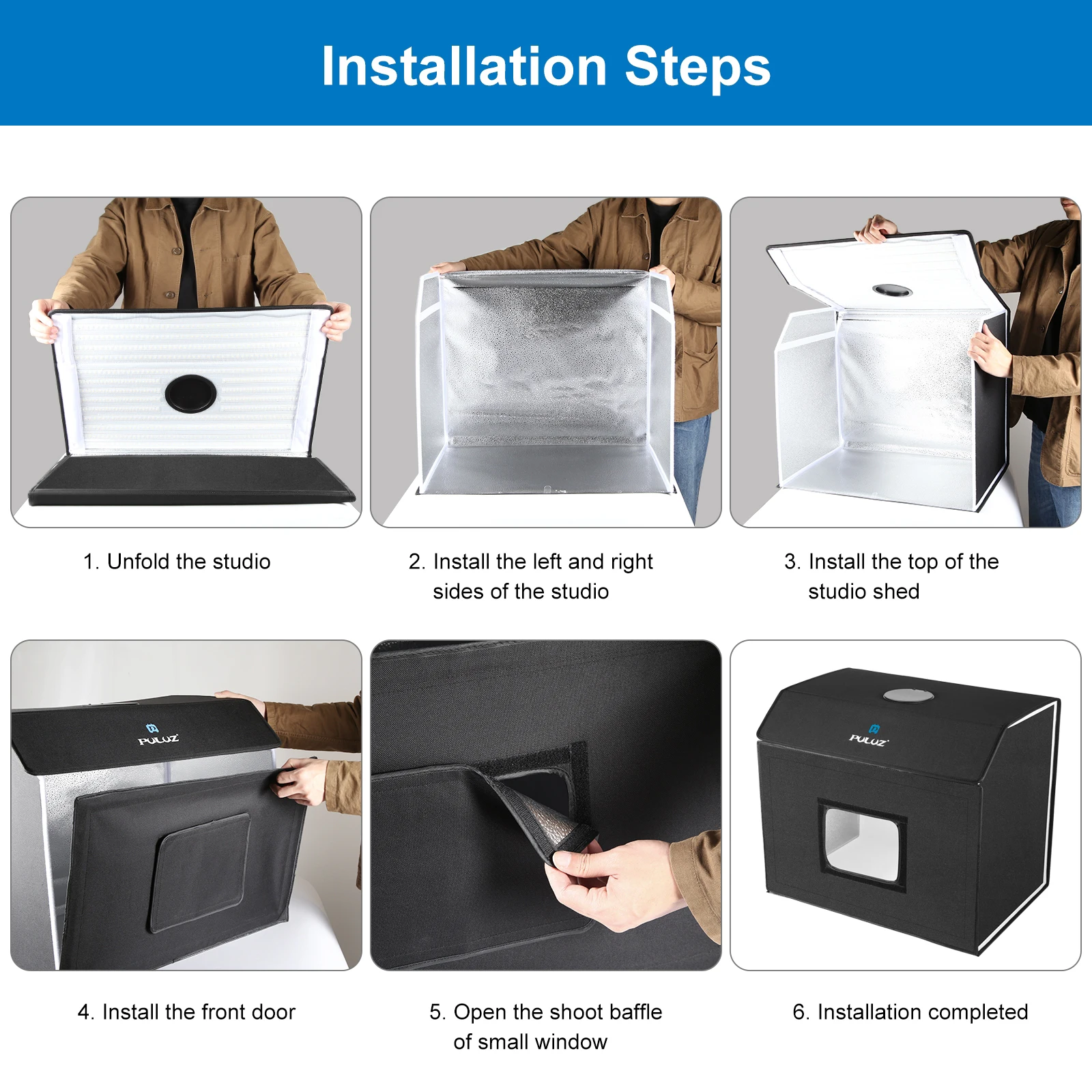 PULUZ 60*40CM Photo Studio Light Box With 4 Color Backdrop,Folding Photography Softbox 3 Mode Light Studio Shooting Tent Box Kit