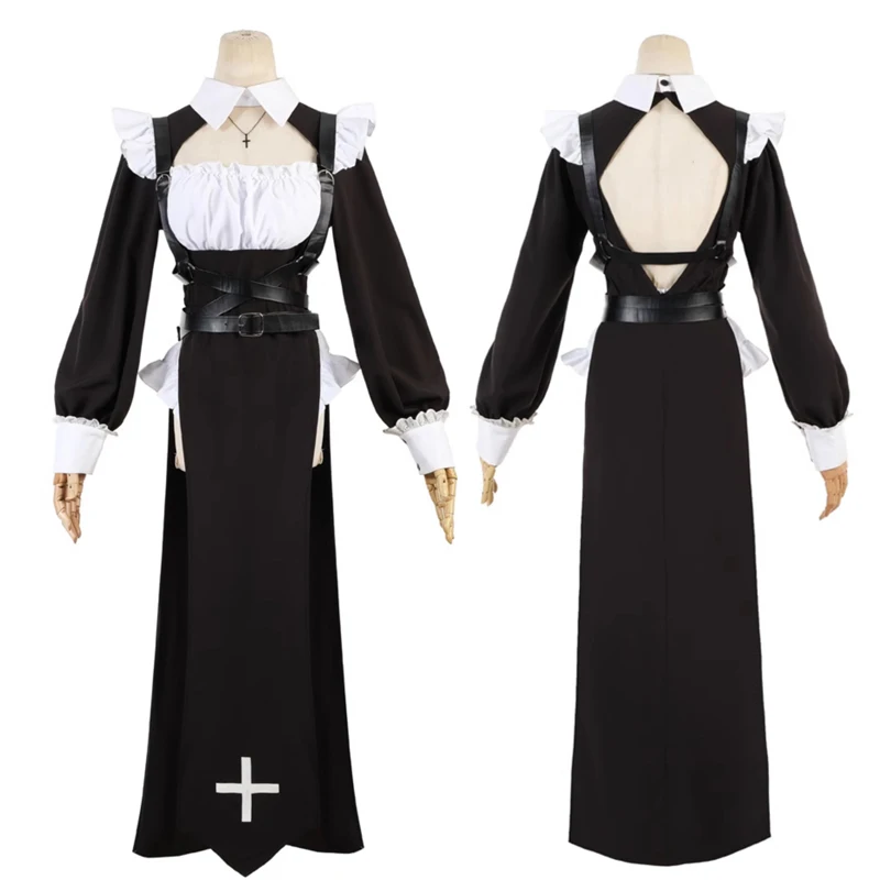 

Anime Battle Sister Cosplay Maid Dress Halloween Punk Nun High Split Hollow Cheongsam Qipao Dress Long Sleeve