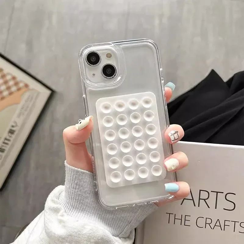 Transparent 3D Suction Cup Shockproof Phone Case - Soft Protective Cover
