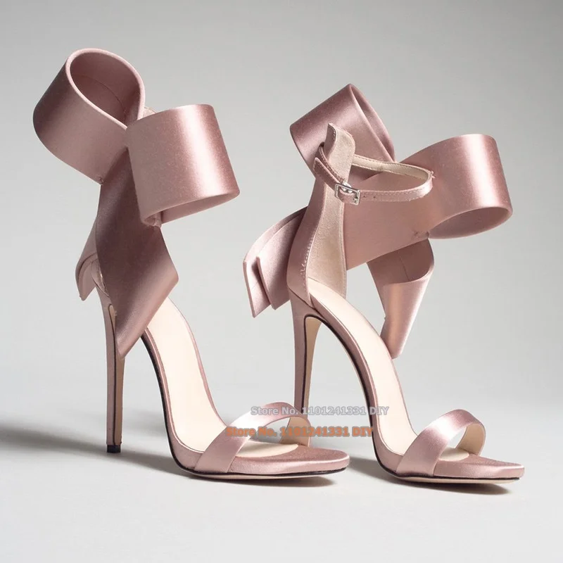 

Big Bling Bling Bowknot Decor Sandalias Women High Heel Sandals Slip On Party Ladies Ankle Strap Concise Summer Dress Shoes