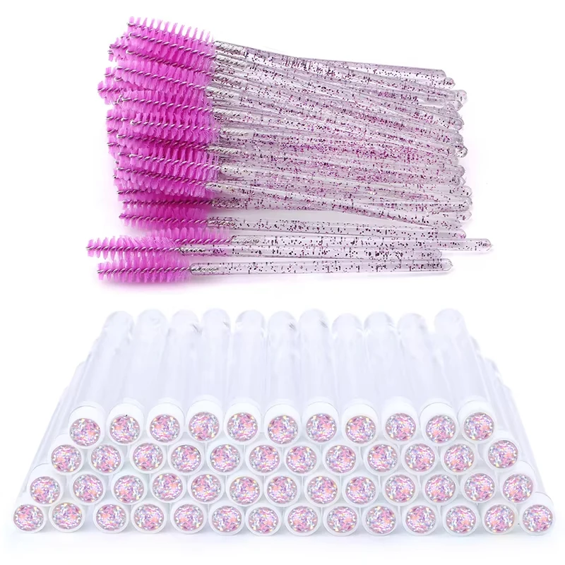 100pcs Diamond Eyebrow Brush Tube Empty Reusable Lash Mascara Wand Case Replaceable Crystal Eyelash Brush Dust-proof Makeup Tool