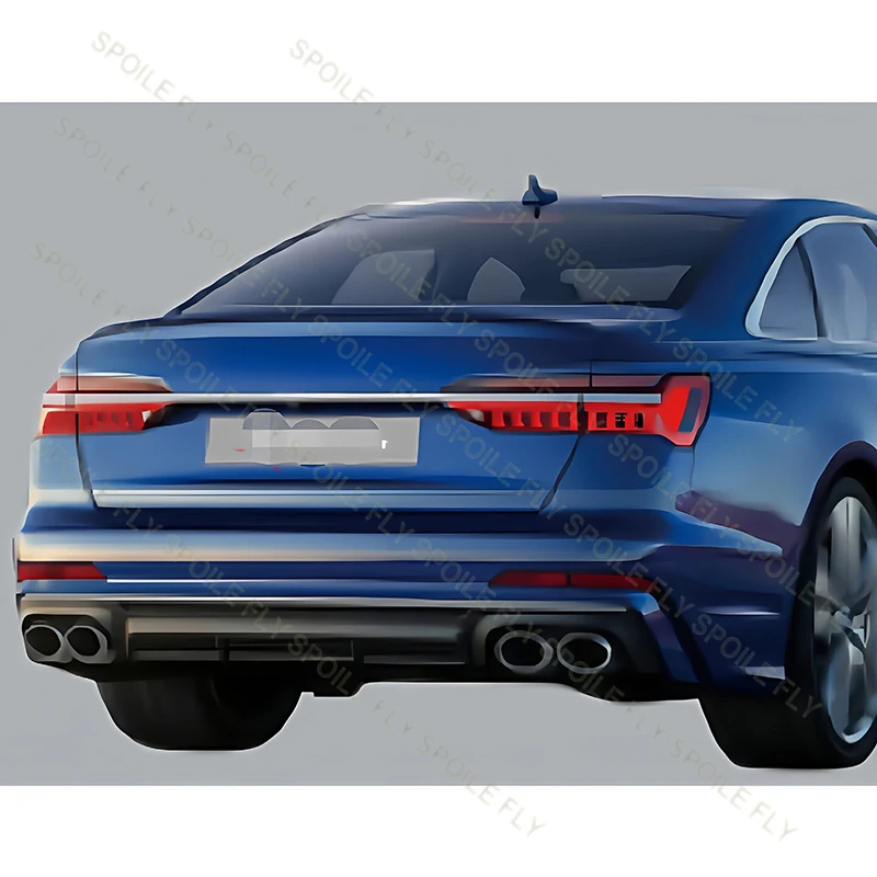 아우디 A6 S6 C8 S-라인 2019 2020 2021 고품질 ABS 배기 팁 포함 자동차 리어 범퍼 립 스포일러 바디 키트 유광 블랙