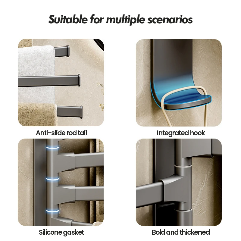 Bathroom Rotating Towel Bar Wall Mounted Non Perforated Iron Towel Storage Rack Household Bathroom Storage Products towel rack