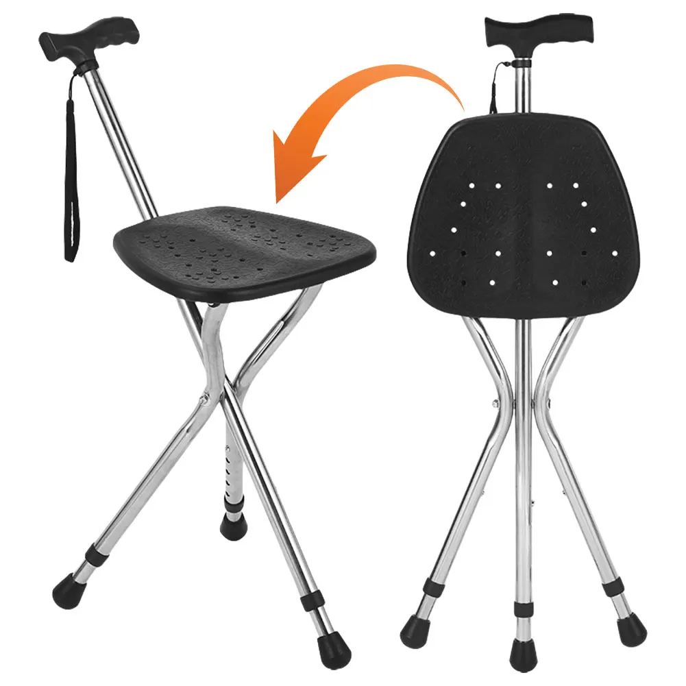 Folding Walking Cane with Seat for Seniors & Adults Adjustable Cane Chair Walking Stick Crutch Chair 3