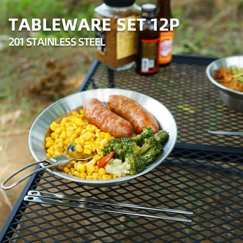 Outdoor-Geschirr-Set 12 Stück tragbares Camping geschirr Set selbst fahrende Tour Grill Camping Home Dining Teller kleine Schüssel Teller