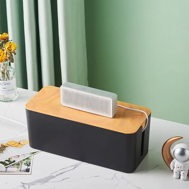 Bamboo Wood Cover Simple Wire Box Cable Management Box Plug Board Storage Box Power Cord Charger Storage 6