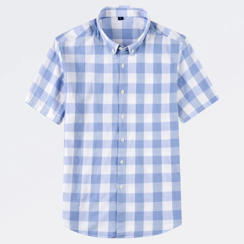 100% Cotton Plaid Shirt Men's Short-sleeved Slim Summer Thin Korean Style half-sleeved shirt No-iron Tees Male Clothing 5