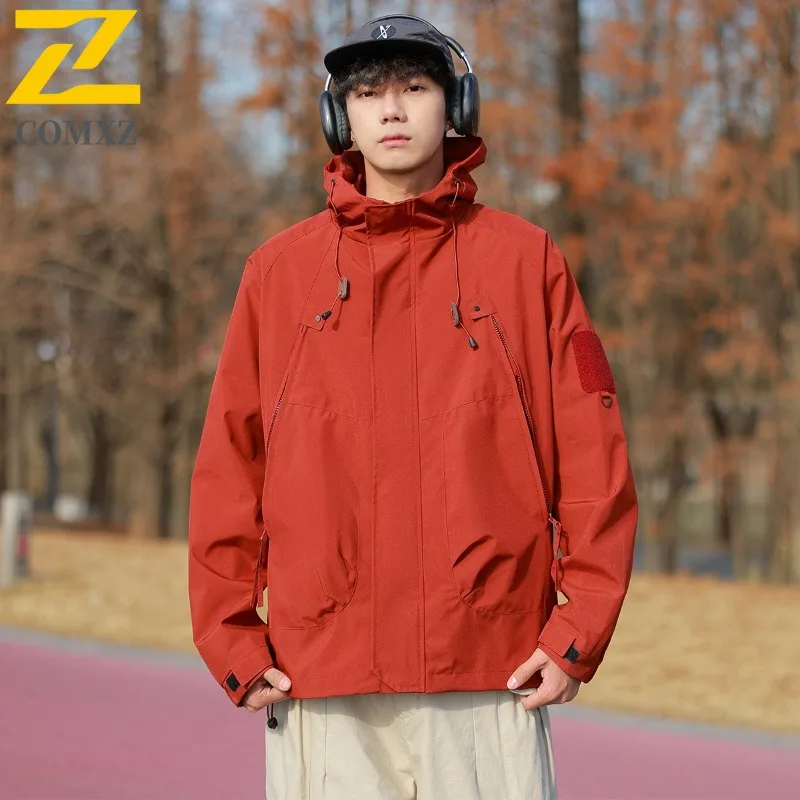 COMXZ Luxury Men Jacket Fashion Hooded Outdoor Camping Windproof Motorcycle Jacket Leisure Travel Lightweight Autumn Clothing